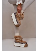 Skórzane Śniegowce Damskie Na Grubej Podeszwie Z Futerkiem Panterka Big Star OO274A208 Brązowe