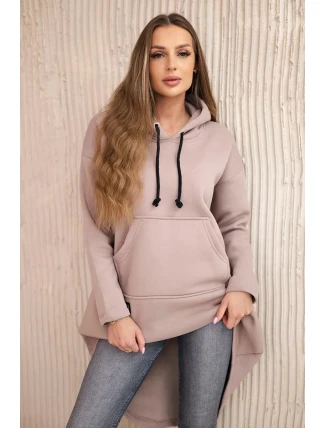 Zateplená mikina s dlhým chrbtom a kapucňou tmavo béžová Zateplená mikina s dlhým chrbtom a kapucňou tmavo béžová