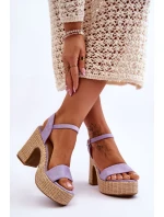 Wygodne Zamszowe Sandały Na Masywnym Słupku Fioletowe Elishia