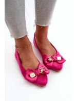 Damskie Eko Zamszowe Baleriny Z Kokardą I Broszką Fuksja Satris