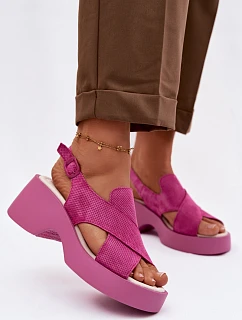 Dámske kožené sandále na platforme S.Barski LR61-7005 Fuchsia