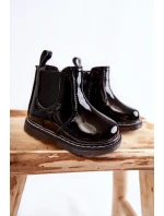 Dziecięce Lakierowane Ocieplane Botki Czarne Porky