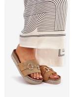 Klapki Damskie Na Platformie Ze Złotą Ozdobą I Brokatem Camel Morisela