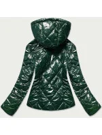 Lesklá dámska bunda vo fľaškovo zelenej farbe (BR9756-10)