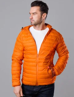 Oranžová pánska prešívaná bunda s kapucňou (HM112-22)