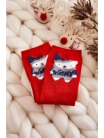 Młodzieżowe Skarpety Gładkie Z Misiem Czerwone