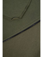 Zateplená mikina s dlhším chrbtom a vreckami v khaki farbe