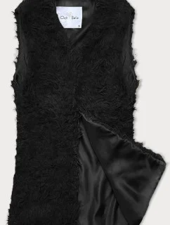 Čierna kožušinová vesta s dlhými vlasmi (1402)