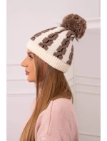 Dámska čiapka s brmbolcom Rozalia K323 mocca+ecru