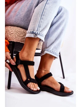 Damskie Zamszowe Sportowe Sandały Czarne Harris