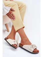 Klapki Damskie Na Korkowej Podeszwie Kokardką Beżowe Seressa