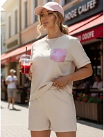 Dámsky viskózový set s motýľom a šortkami béžovej farby FashionStreet AY1187 Dámsky viskózový set s motýľom a šortkami béžovej farby FashionStreet AY1187