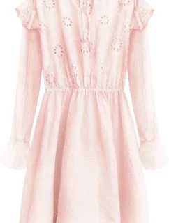 Bavlnené dámske šaty v púdrovo ružovej farbe s výšivkou (303ART)