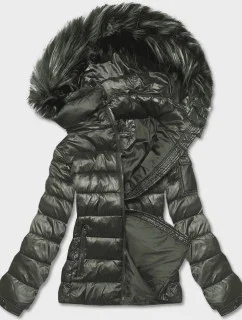 Krátka dámska zimná bunda v khaki farbe (YP-20129-6)