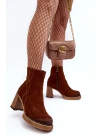 Zamszowe Botki Damskie Na Słupku Brązowe Lemar Remilda