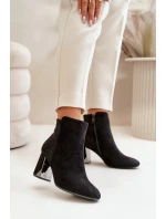 Ocieplane Botki Na Obcasie Słupku Z Lustrzanym Elementem Czarne Silvare