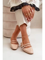 Lakierowane Baleriny Z Paskami Na Niskim Obcasie Beżowe Bialettia