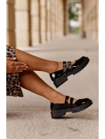 Półbuty Damskie Z Paskami Lakierowane Czarne Terione