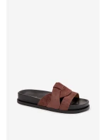 Dámské pantofle Eko semiš s pásky tmavě hnědé Marivessa