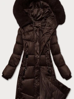 Zimná plus size prešívaná bunda s kapucňou S'west chocolate (B8267-14)