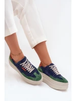 Zamszowe Sneakersy Damskie Na Platformie Zazoo N1269S3 Zielono-Granatowe