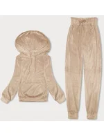 Dámska velúrová tepláková súprava s kapucňou svetlo béžová (8C1175-159)
