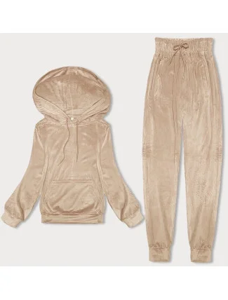 Dámska velúrová tepláková súprava s kapucňou svetlo béžová (8C1175-159)