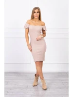 Pruhované nariasené šaty tmavo béžové