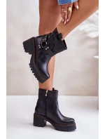 Damskie Skórzane Botki Na Zamek Lewski 3435 Czarne