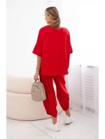 Súprava bavlnená blúzka + nohavice červená