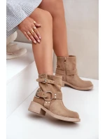 Dámske semišové topánky na nízkom podpätku s remienkami Zazoo 3644 Beige