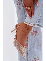 Ozdobené sandály s síťkou na jehle Béžové Bedira