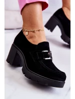 Eleganckie Półbuty Na Słupku Z Ciemną Ozdobą Czarne Lemar Harmell