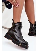 Lakierowane Botki Damskie Z Naturalnej Skóry Ocieplane Artiker 57C0166 Czarne