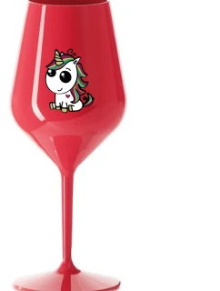DUHOVÝ JEDNOROŽEC - červená nerozbitná sklenice na víno 470 ml
