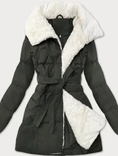 Dámska bunda so stojačikom a kožušinou J Style army (16M9165-136)