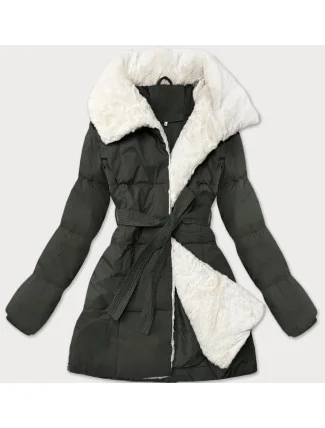 Dámska bunda so stojačikom a kožušinou J Style army (16M9165-136)