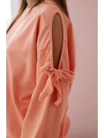 Súprava mikiny s mašľou na rukávoch a legínsov lososových Súprava mikiny s mašľou na rukávoch a legínsov lososových