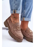 Damskie Półbuty Zamszowe Z Ozdobą Ciemnobeżowe Rosefalls