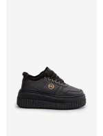 Sneakersy Buty Sportowe Damskie Ocieplane Na Masywnej Podeszwie Czarne Verissha