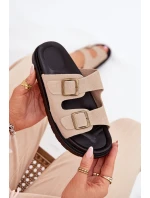 Klapki Damskie Na Platformie Z Klamrami Beżowe Simbes