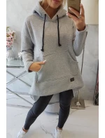 Zateplená mikina s dlhým chrbtom a kapucňou sivá
