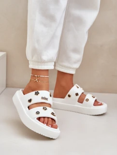 Piankowe Klapki Damskie Z Przypinkami Białe Ravanala