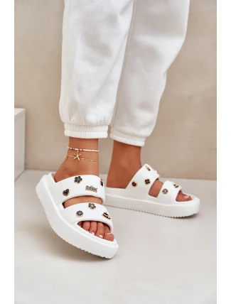 Piankowe Klapki Damskie Z Przypinkami Białe Ravanala