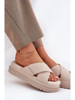 Klapki Damskie Na Platformie Z Przeplatającymi Się Paskami Beżowe Rinasara