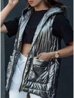 Dámska prešívaná dlhá vesta s kapucňou JESS tmavosivá FashionStreet TY4446