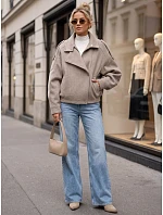 Krátky dámsky kabát s vlnou, krátky, béžový, FashionStreet TY6033 Krátky dámsky kabát s vlnou, krátky, béžový, FashionStreet TY6033