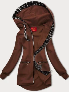 Jednoduchá hnedá dámska mikina s ozdobným zipsom (AMG-37)