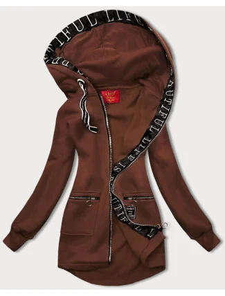 Jednoduchá hnedá dámska mikina s ozdobným zipsom (AMG-37) Jednoduchá hnedá dámska mikina s ozdobným zipsom (AMG-37)