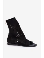 Zazoo 3437 Damskie Zamszowe Sandały Z Cholewką Na Zamek Czarne